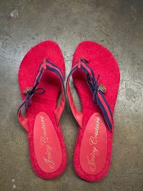 Juicy Couture Red Sandal Flip-Flops with Navy Ribbon Accents